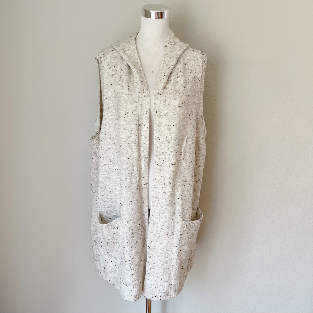 Retrology Speckled Sleeveless Longline Hooded Open Front Cardigan Size 3X